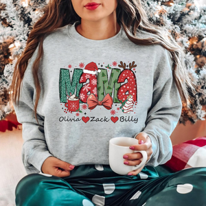 Christmas Mama Sweatshirt, Custom Christmas Mama Sweatshirt, Christmas Mom Gift, Coquette Bow Christmas Mama, Christmas Mama Claus Sweater