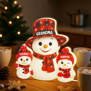 Christmas Checkered Pattern Grandma Mom Snowman - Personalized Acrylic Light Box - Christmas Gift For Grandmas