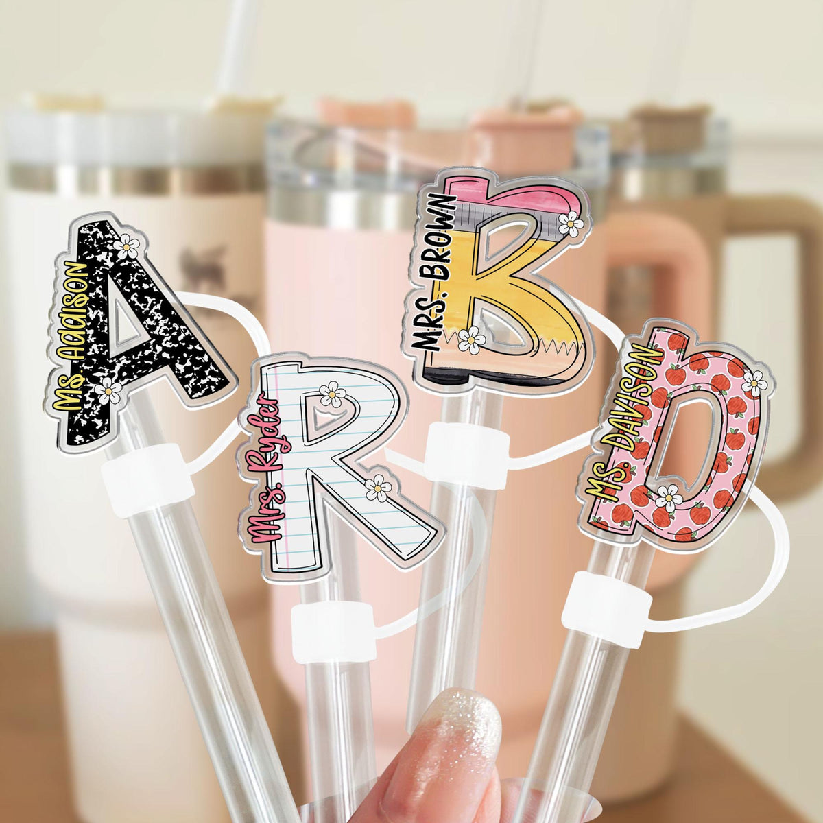 Personalized Teacher Straw Topper, Teacher Straw Cover, Teacher Gifts, Teacher Appreciation Gifts, Gift For Teacher
