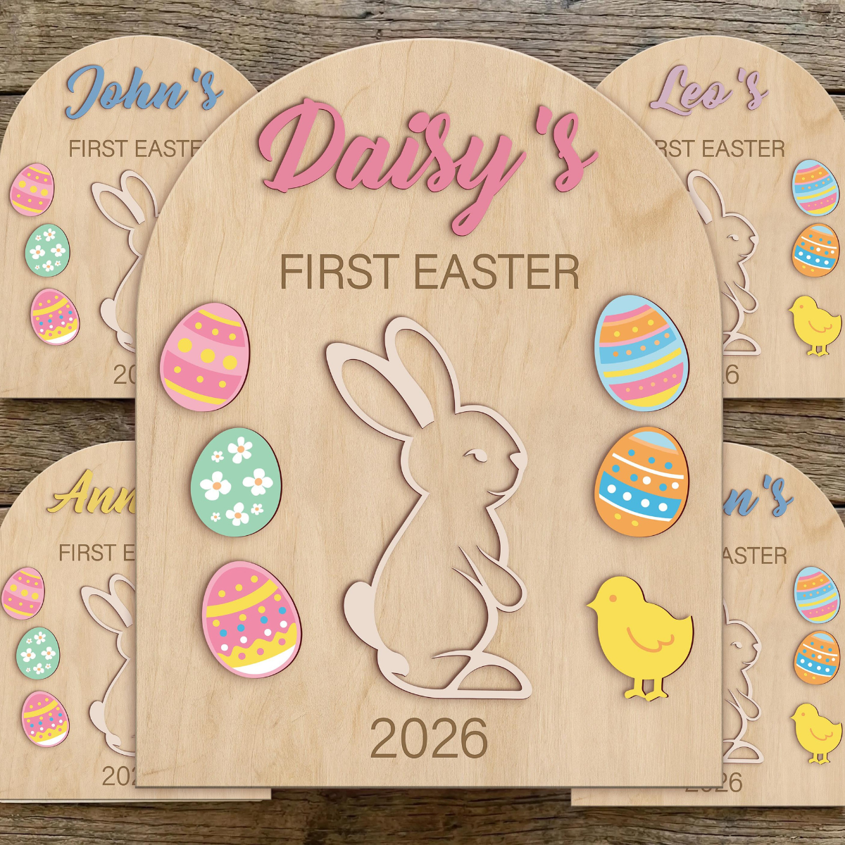 Baby's First Easter Wood Sign, Custom Name & Color Easter Decor, Arched Wooden Plaque with Stand, Kids Keepsake Gift, Easter's Day Baby