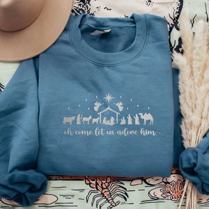 Let Us Adore Him Embroidered Sweatshirt