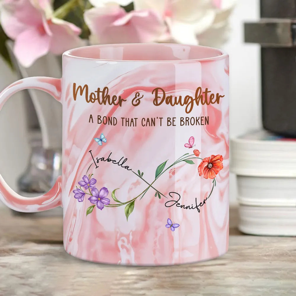 Mother And Daughter Link Forever - Personalized Marble Mug - Gift For Mother & Daughter, Mother's Day Gift