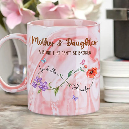 Mother And Daughter Link Forever - Personalized Marble Mug - Gift For Mother & Daughter, Mother's Day Gift