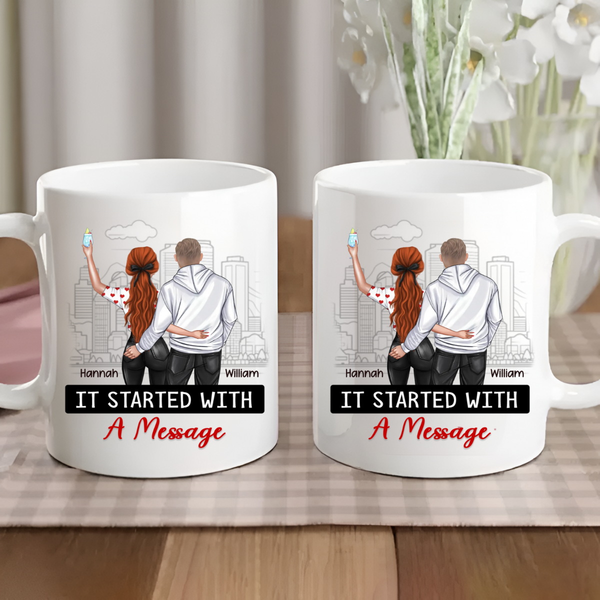 It Started With A Message - Personalized Mug - Anniversary Gift, Valentine's Day Gift For Couple