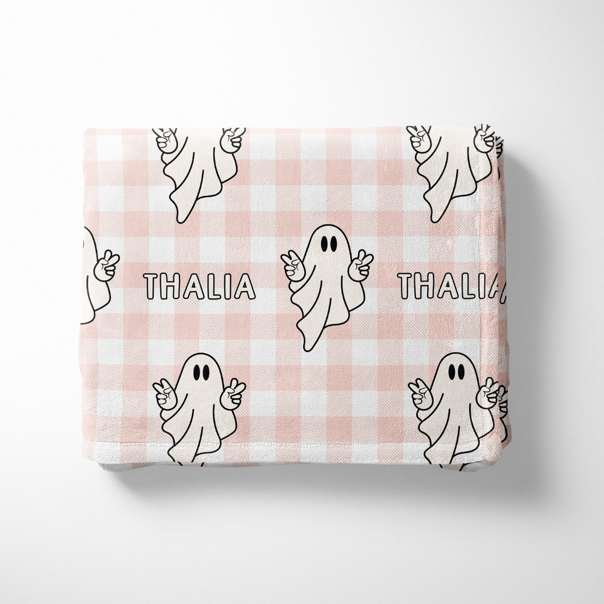 Buffalo Plaid Ghost Halloween Name Blanket, Custom Name Blanket, Halloween Personalized Gift, Cute Halloween Gift