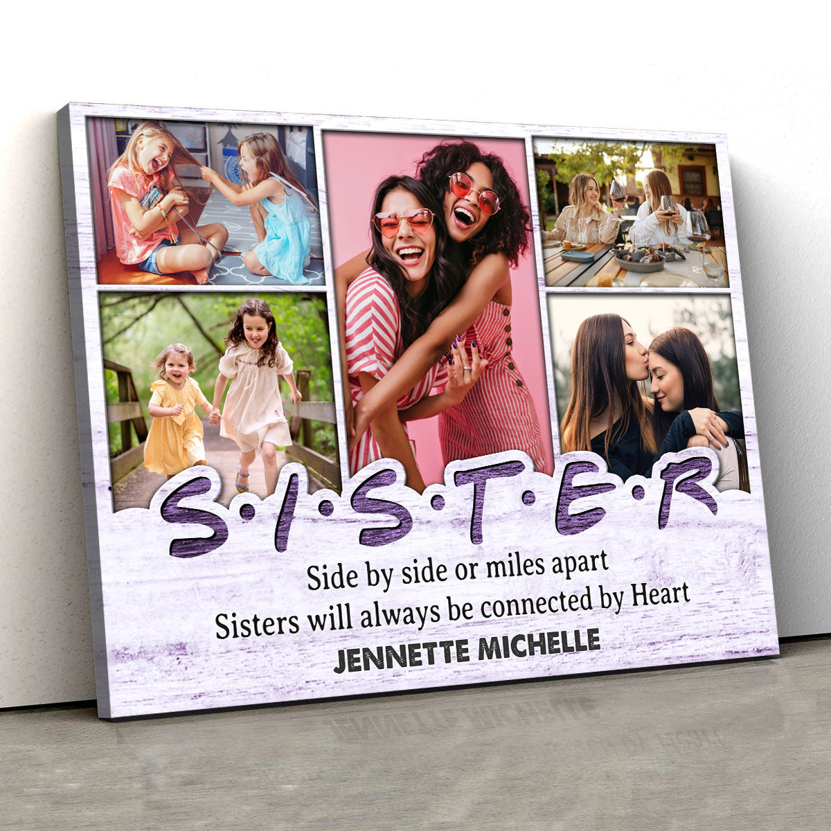 Sister Will Always Be Connected By Heart - Personalized Canvas - Gift For Sister