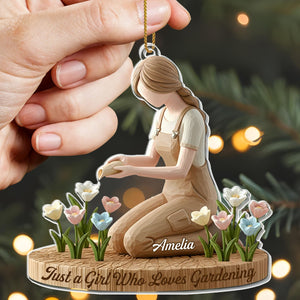 Just A Girl Who Loves Gardening With Flowers, Custom Acrylic Ornament, Gift For Gardening Lovers