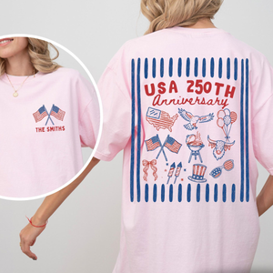 Personalized 250th USA Anniversary Family Matching Tee, 4th of July Shirt americana family outfit, Patriotic American Flag Family Sweatshirt