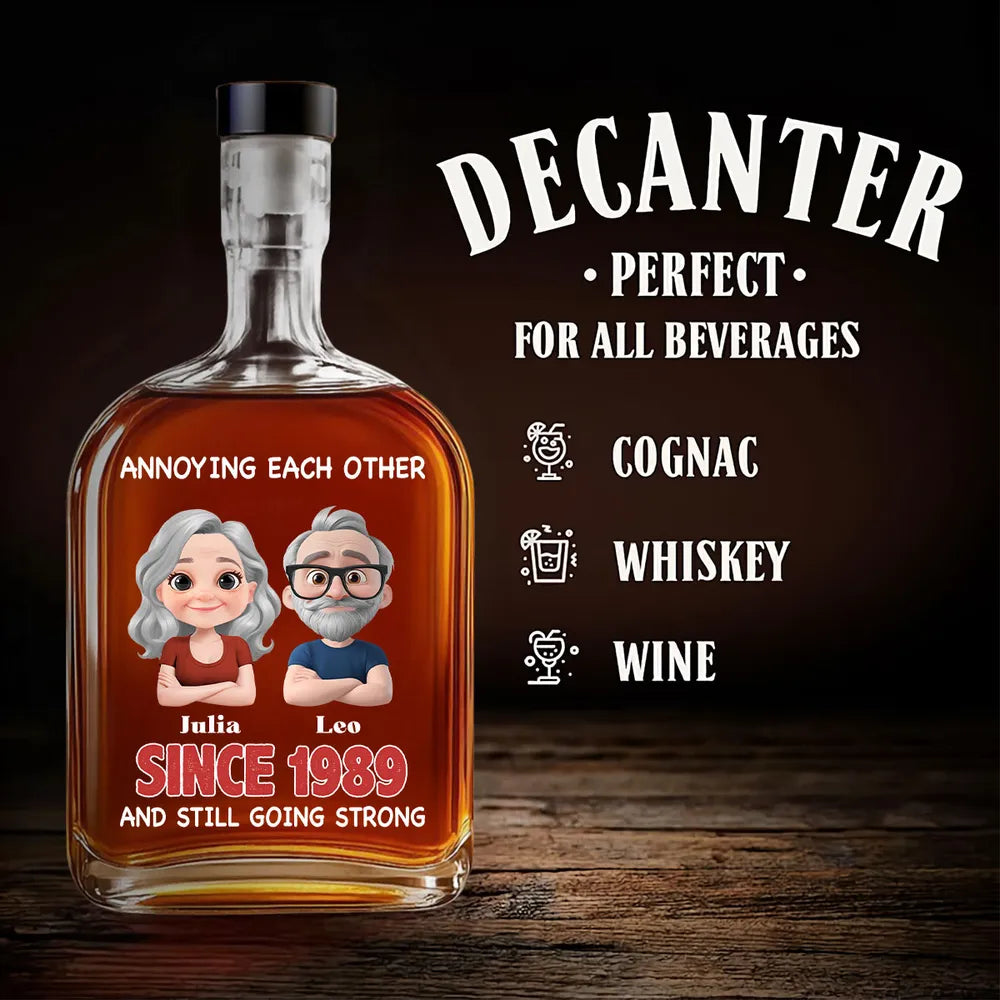 Annoying Each Other And Still Going Strong Cartoon Couple - Personalized Whiskey Bottle - Gift For Couple, Anniversary Gift