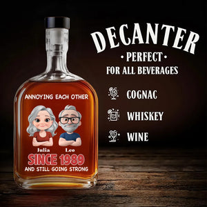 Annoying Each Other And Still Going Strong Cartoon Couple - Personalized Whiskey Bottle - Gift For Couple, Anniversary Gift