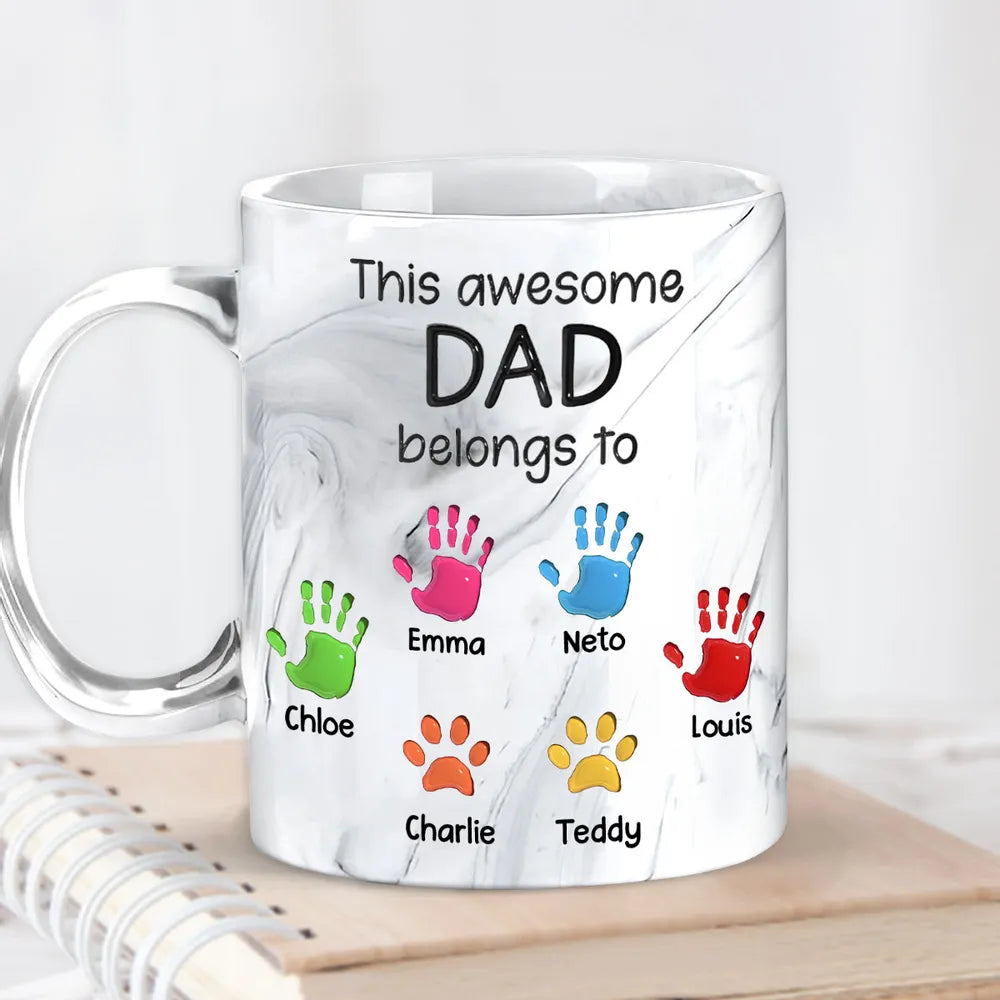 This Awesome Dad Belongs To Kids - Personalized Marble Mug - Gift For Dad, Papa, Father's Day Gift