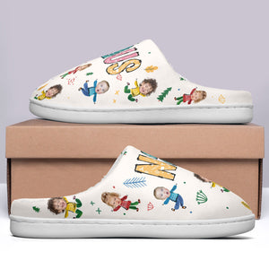 Nana Claus Custom Kid Photo - Personalized Fleece Slippers - Christmas Gift For Grandma