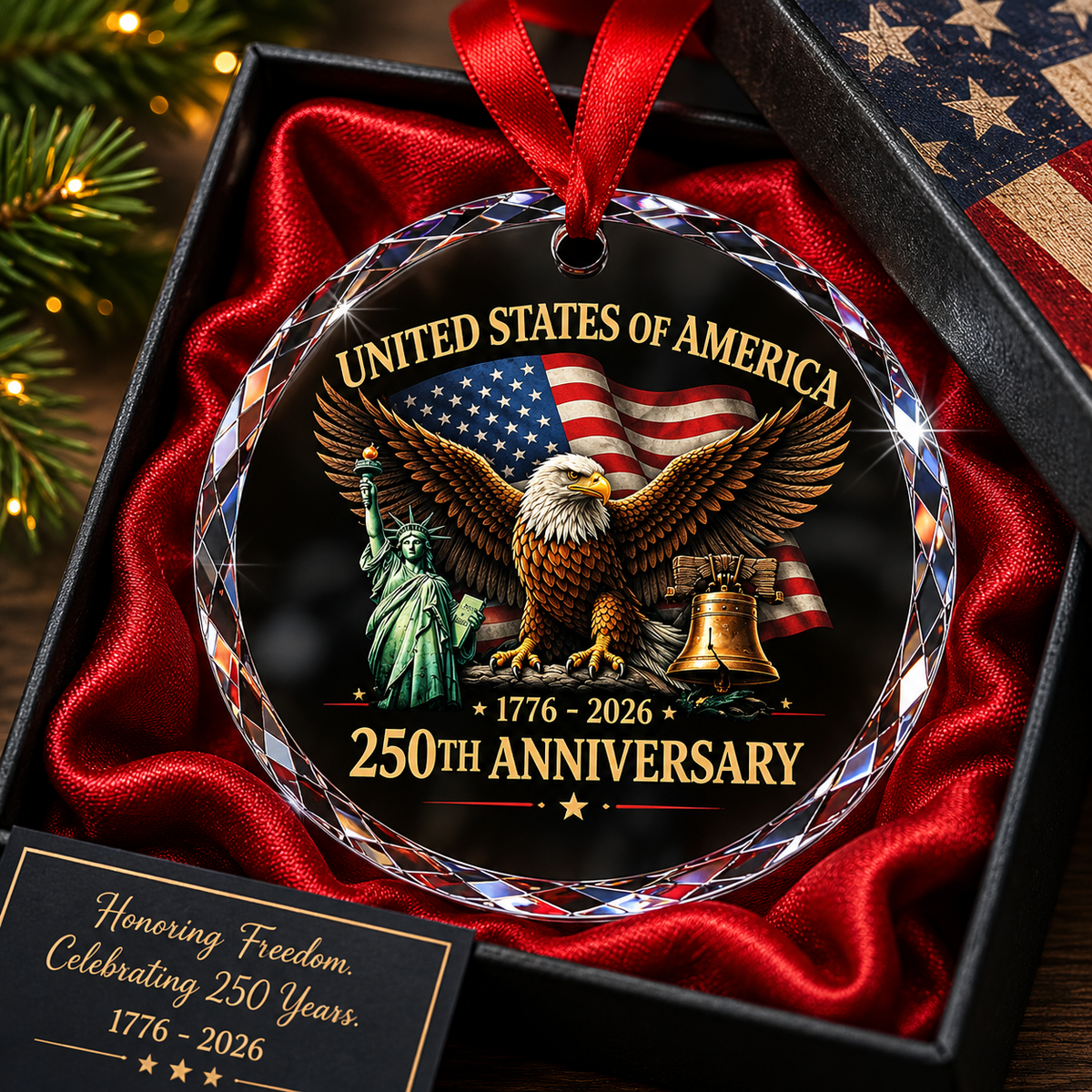 250th Anniversary Ornament, USA Patriotic Keepsake, Liberty Bell, Eagle