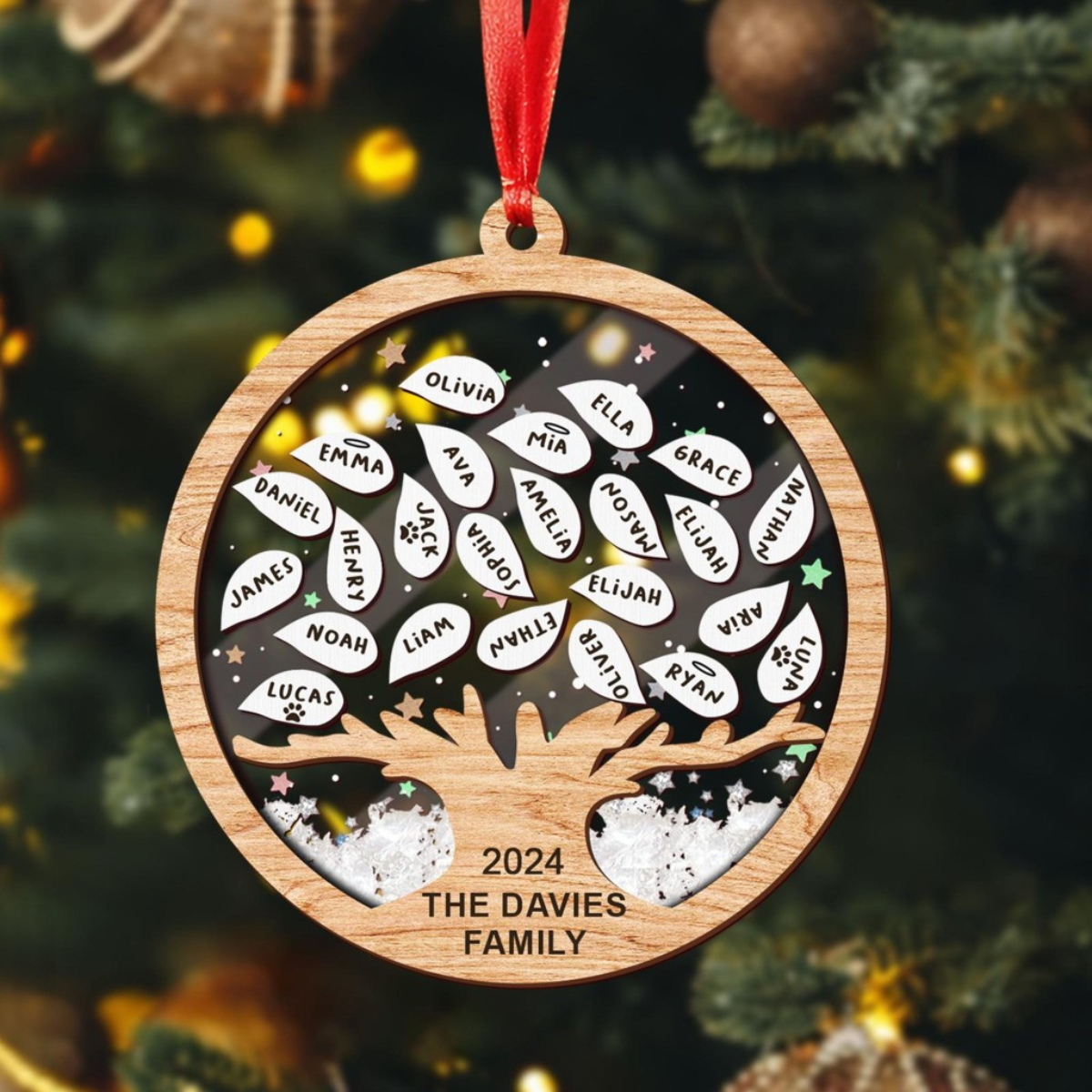 Family Tree Of Life 4D Shaker Ornament, Custom Name Family Christmas Ornament, Big Family Holiday Gift