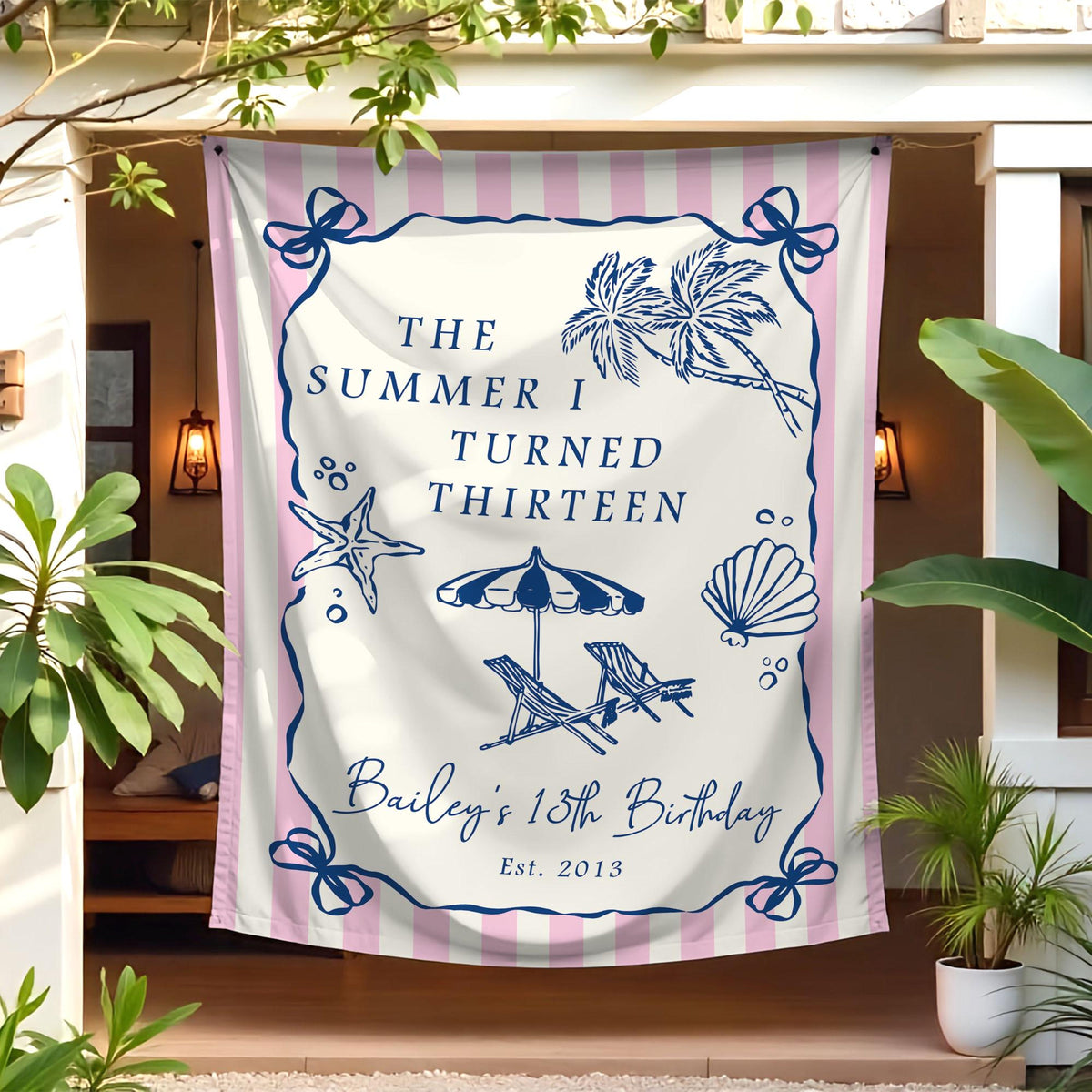 The Summer I Turned Birthday Banner, ANY AGE Custom Birthday Photo Backdrop, The Summer I Turned Party, Coastal Birthday Party Decorations