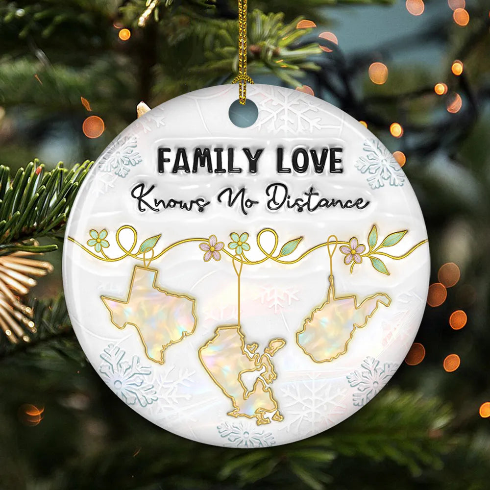 Family Love Pearl Effect Countries/States - Personalized Custom 3D Inflated Effect Ceramic Ornament - Christmas Gift For Family
