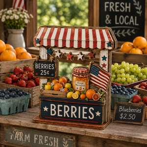 3D Wooden Patriotic Fruit Stand Decor, Summer Gift for Mom, Fourth of July Tabletop, Personalized Kitchen Sign, Watermelon Berry Art Piece