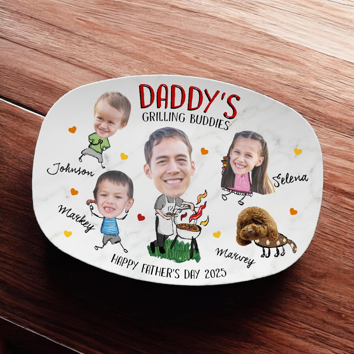 Personalized Daddy's Grilling Plate Custom Fathers Day Gifts, Daddy Serving Tray, Dad s Grill Plate With Kids Names & Face