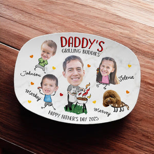 Personalized Daddy's Grilling Plate Custom Fathers Day Gifts, Daddy Serving Tray, Dad s Grill Plate With Kids Names & Face