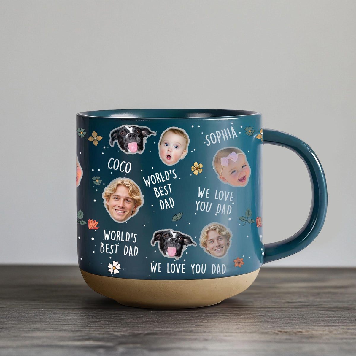 Custom Baby Face Pottery Mug Gift for Dad, Personalized Photo Mug for Dad, Fathers Day Gift for Dad Papa, Pops Dada Gift, New Dad Gift