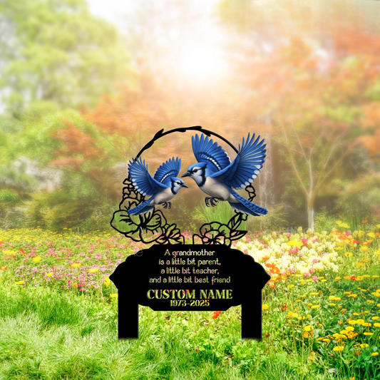 Custom Blue Jay Bird Grave Marker, Memorial Garden Stake, Memorial Plaque for Loved One, Metal Yard Sign, Outdoor Grandma's Garden Decor