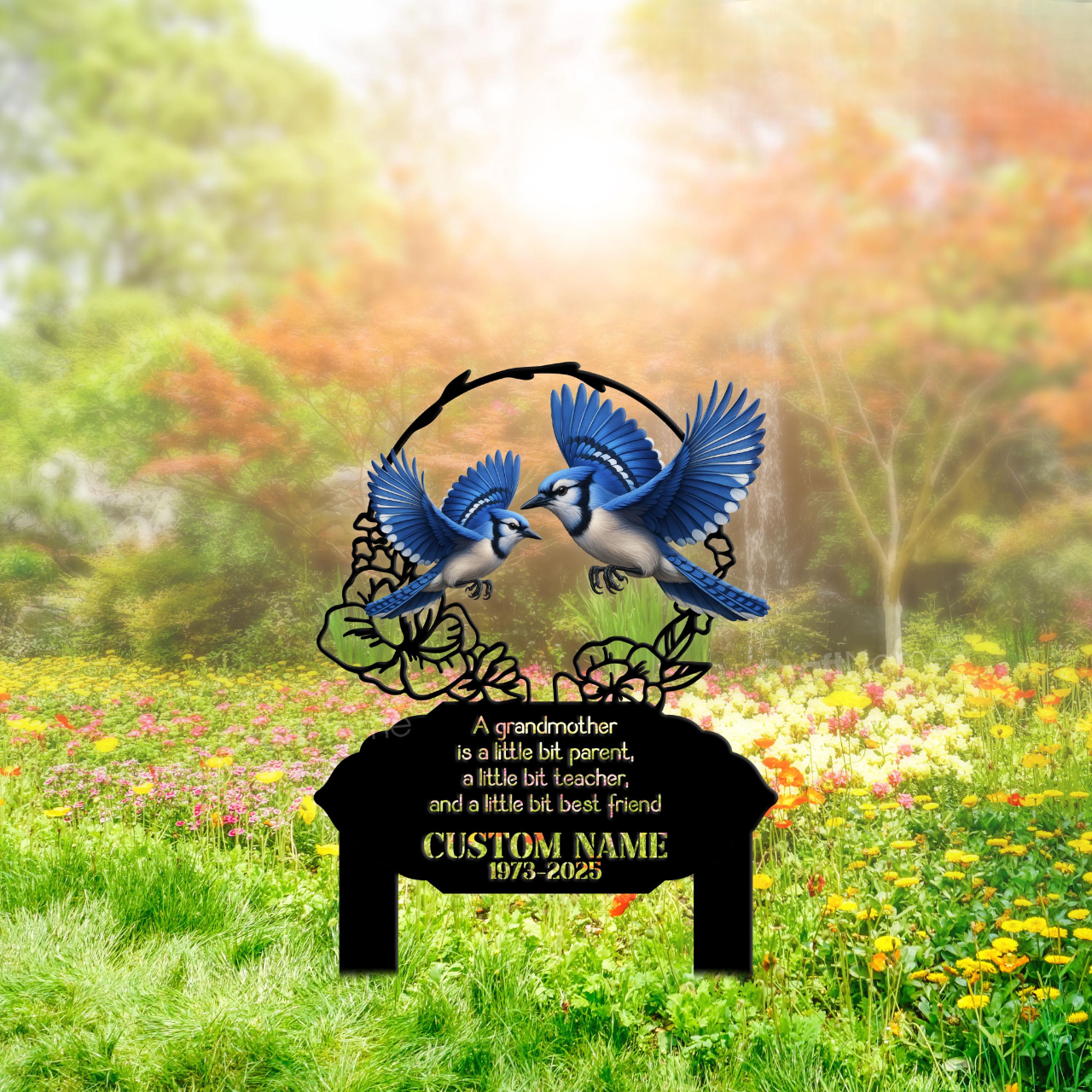 Custom Blue Jay Bird Grave Marker, Memorial Garden Stake, Memorial Plaque for Loved One, Metal Yard Sign, Outdoor Grandma's Garden Decor