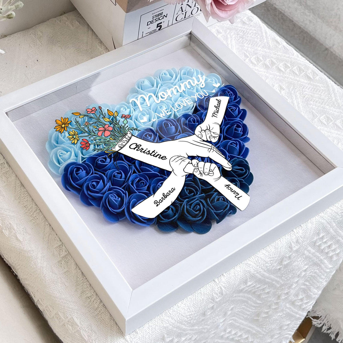 Custom We Love You Mommy Holding Hands - Custom Flower Frame Box - Gift For Mom, Mother's Day