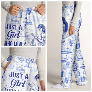 Chinoiserie Toile Just A Girl Who Loves Books - Personalized Pajama Pants - Gift For Book Lovers, Bookworm Gift