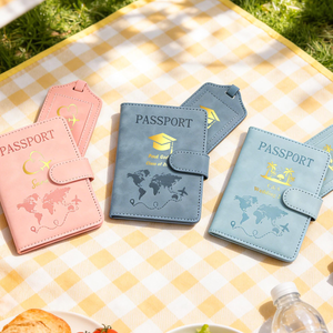 Personalized Passport Holder & Luggage Tag Set, Custom Leather Passport Cover, Travel Gifts Team Gift Your Logo