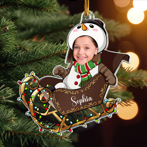 Custom Face Adorable Baby With Santa Sleigh - Personalized Acrylic Shaped Ornament - Gift For Baby, Christmas Gift
