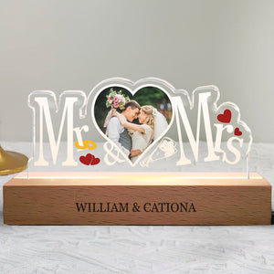 Mr. And Mrs. Custom Photo - Personalized 3D LED Light Wooden Base - Gift For Him, Gift For Her