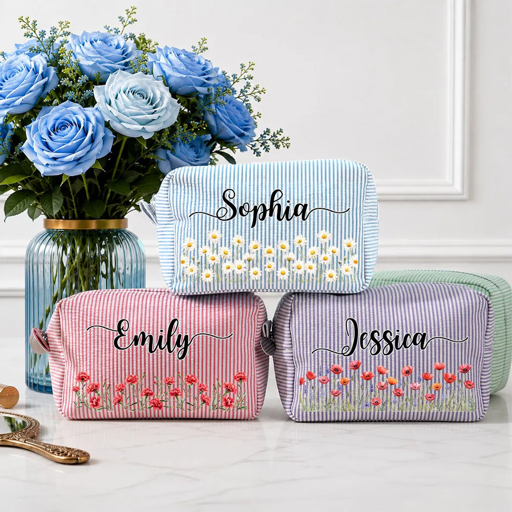 Born To Bloom - Personalized Makeup Bag - Gift For Sister, Bestie, Friend, Birthday Gift