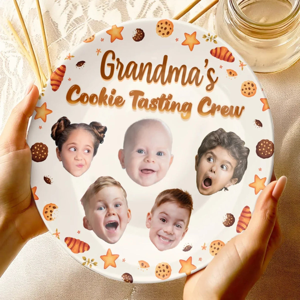 Mom Grandma's Cookies Tasting Crew - Personalized Ceramic Plate - Mother's Day, Gift For Mom, Grandma