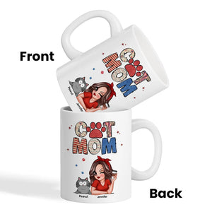 Cat Mom 4th Of July Pattern - Personalized Mug - Independence Day Gift For Cat Mom
