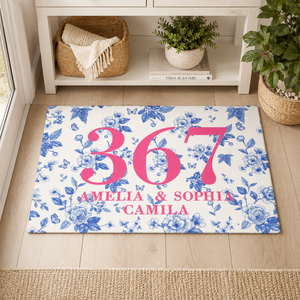 Custom Name Blue Chinoiserie Dorm Doormat, Welcome To our Dorm, Roommate Door Decor, College Apartment Gift, Housewarming Gift, Student Gift