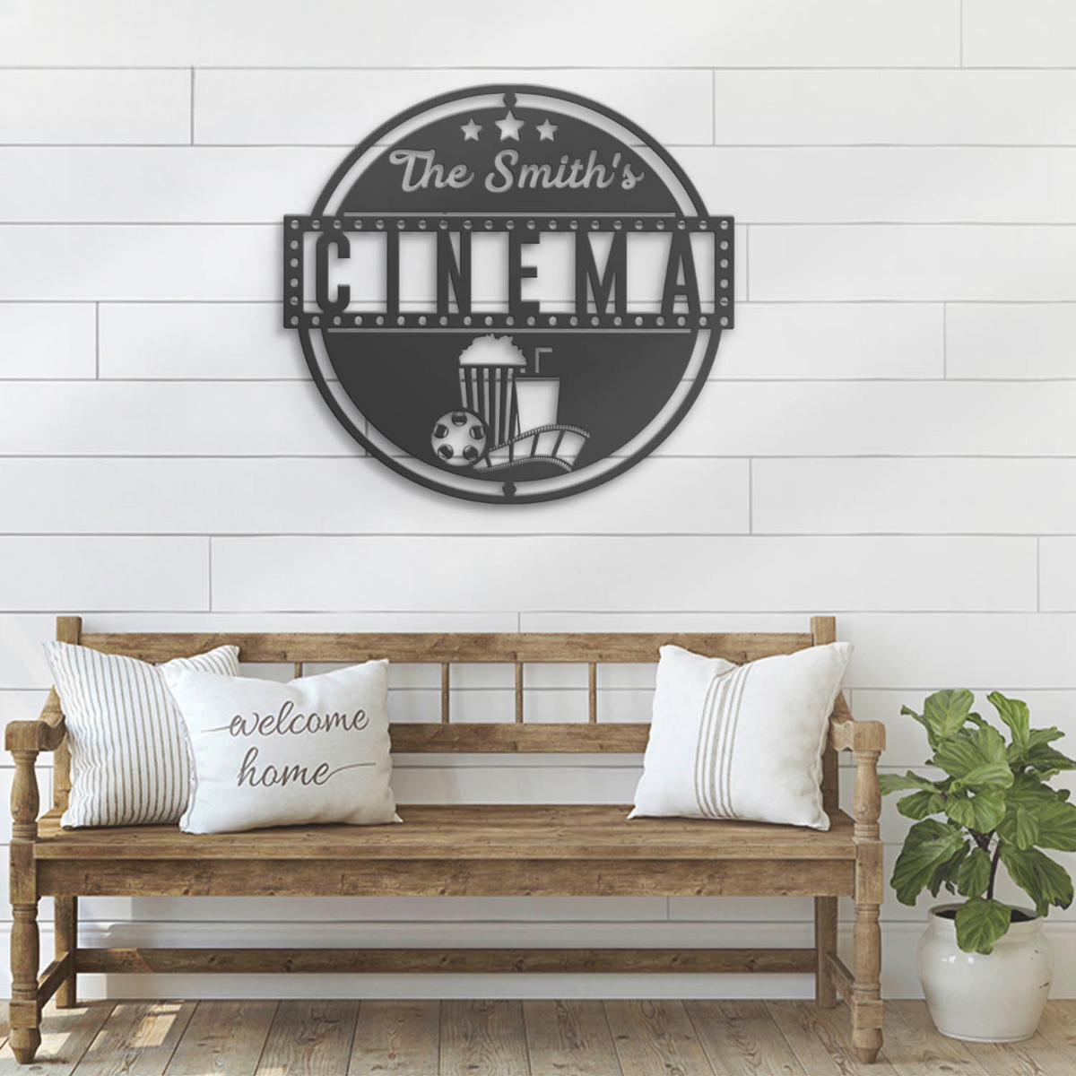 Custom Movie And Popcorn Metal Wall Art LED Light Personalized Family Cinema Home Theater Name Sign Home Decor Man Cave Decoration Birthday