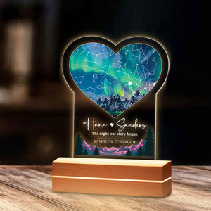 The Night Our Story Began - Personalized 3D LED Light Wooden Base - Gift For Couple