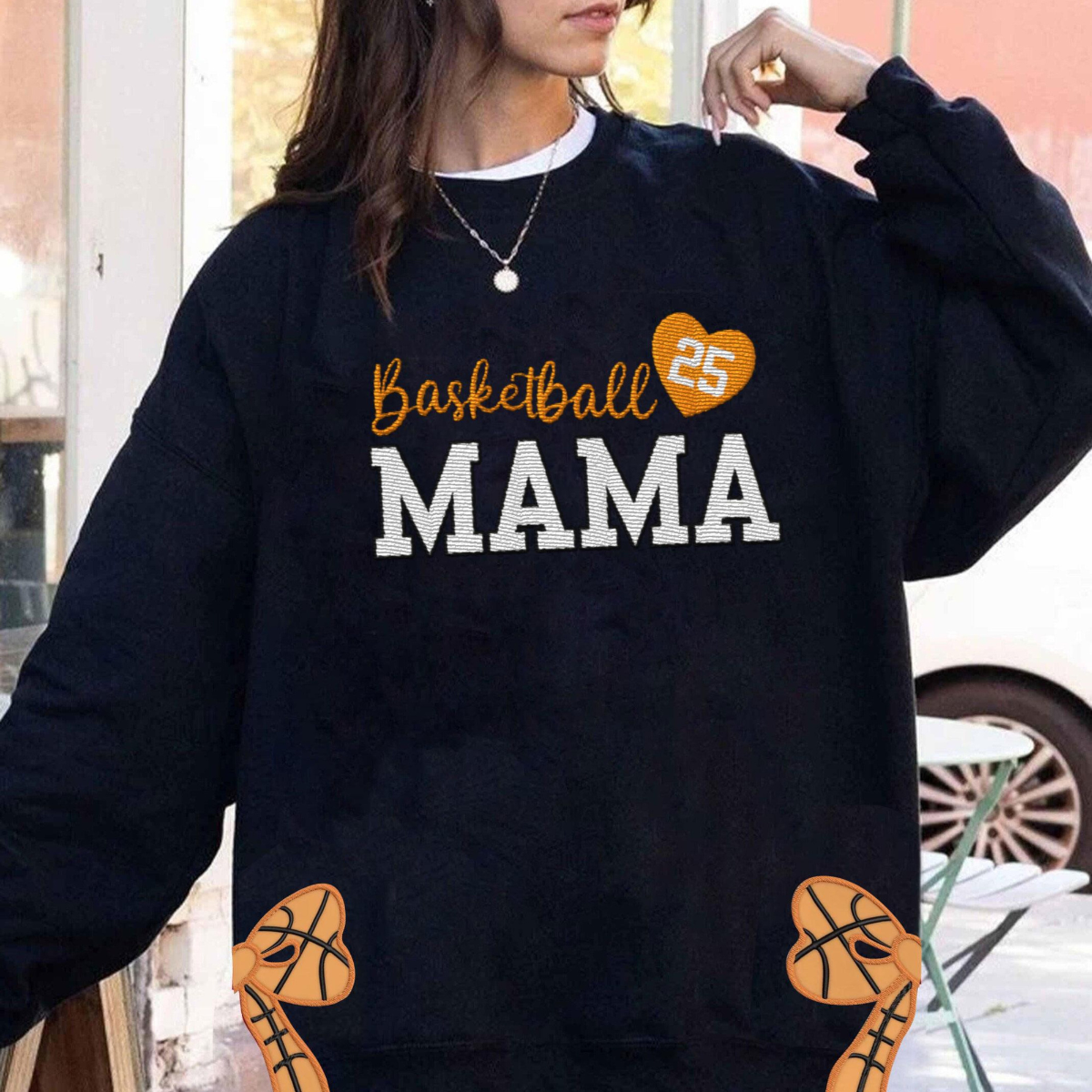 【GRAVER】22FW★ [UNISEX] Baseball Logo Flower Smile Sweat Custom Baseball Side Bow Cut-Out Sweatshirt, Trendy Coquette