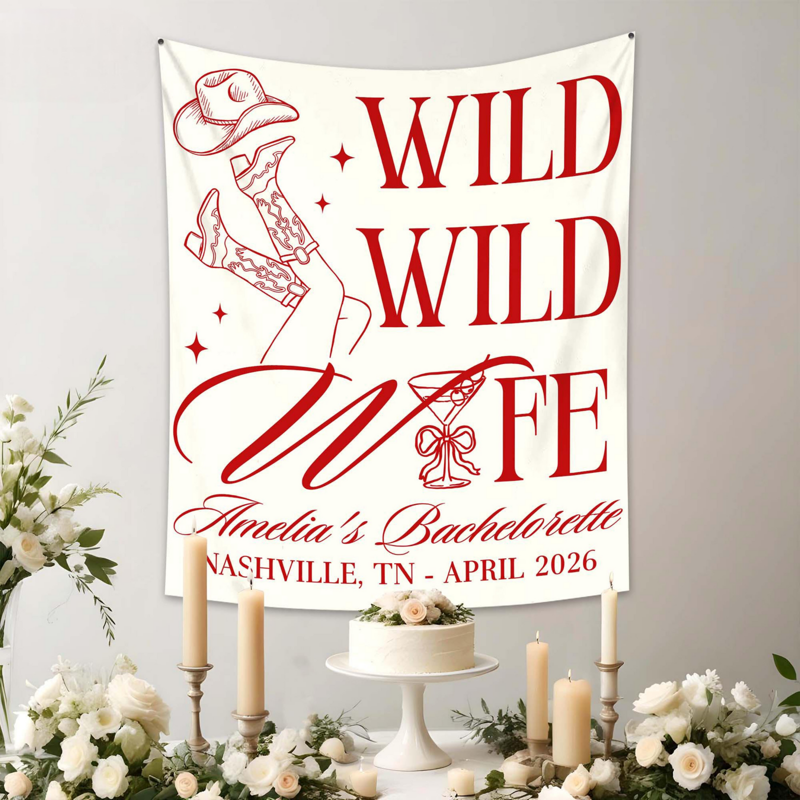 Personalized Wild Wild Wife Bachelorette Tapestry, Custom Western Bachelorette Banner, Cowgirl Bachelorette Photo Backdrop,Bach Party Favors