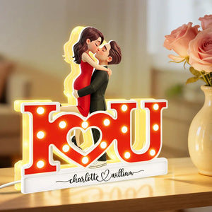 Romantic 3D Kissing & Hugging Couple I Love You - Personalized Acrylic Light Box - Valentine's Day Gift For Couple
