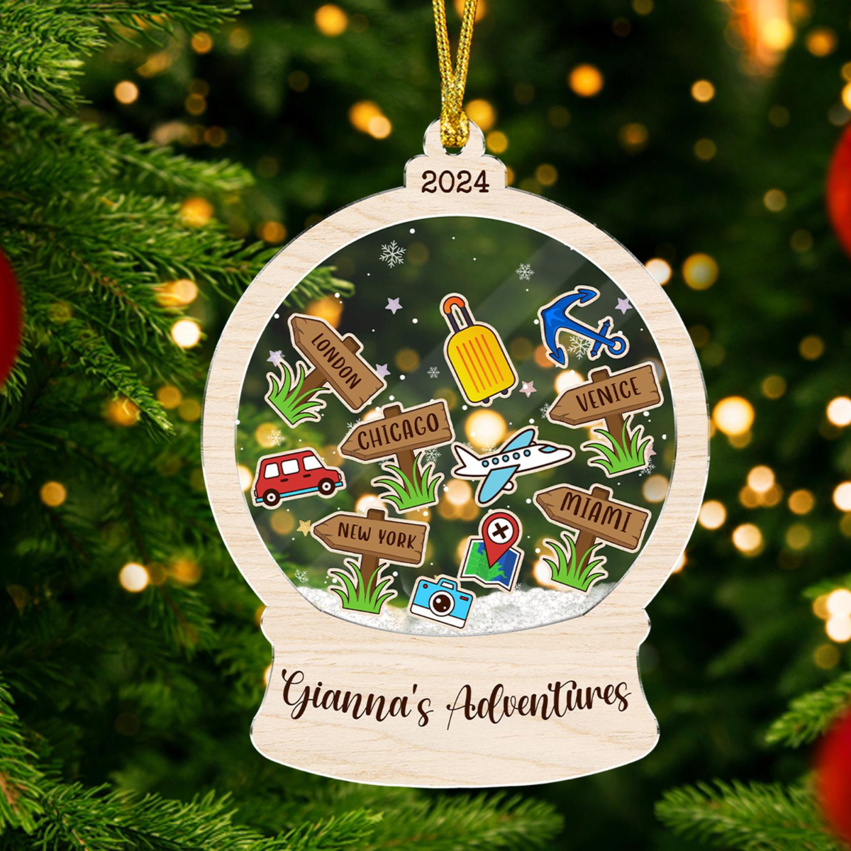 Travel's Adventures 2024 - Personalized 4D Shaker Ornament - Christmas Gift For Family