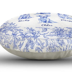 Chinoiserie Toile Dog Cat - Personalized Round Pillow, Customized Circle Decorative Pillow, Clever Gifts For Family Friends Birthday Christmas