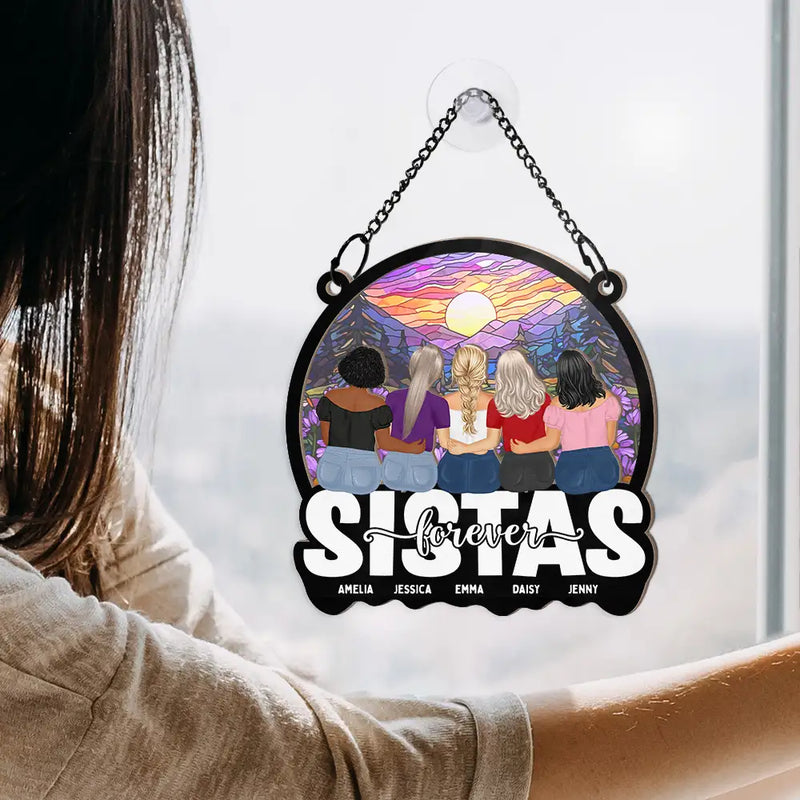 Besties Friends Sisters Forever - Personalized Suncatcher Ornament - Gift For Besties, Soul Sisters, Window Hanging Decoration