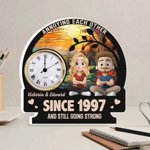 Annoying Each Other And Still Going Strong Doll Couple - Personalized Acrylic Desk Clock - Gift For Couple, Anniversary Gift