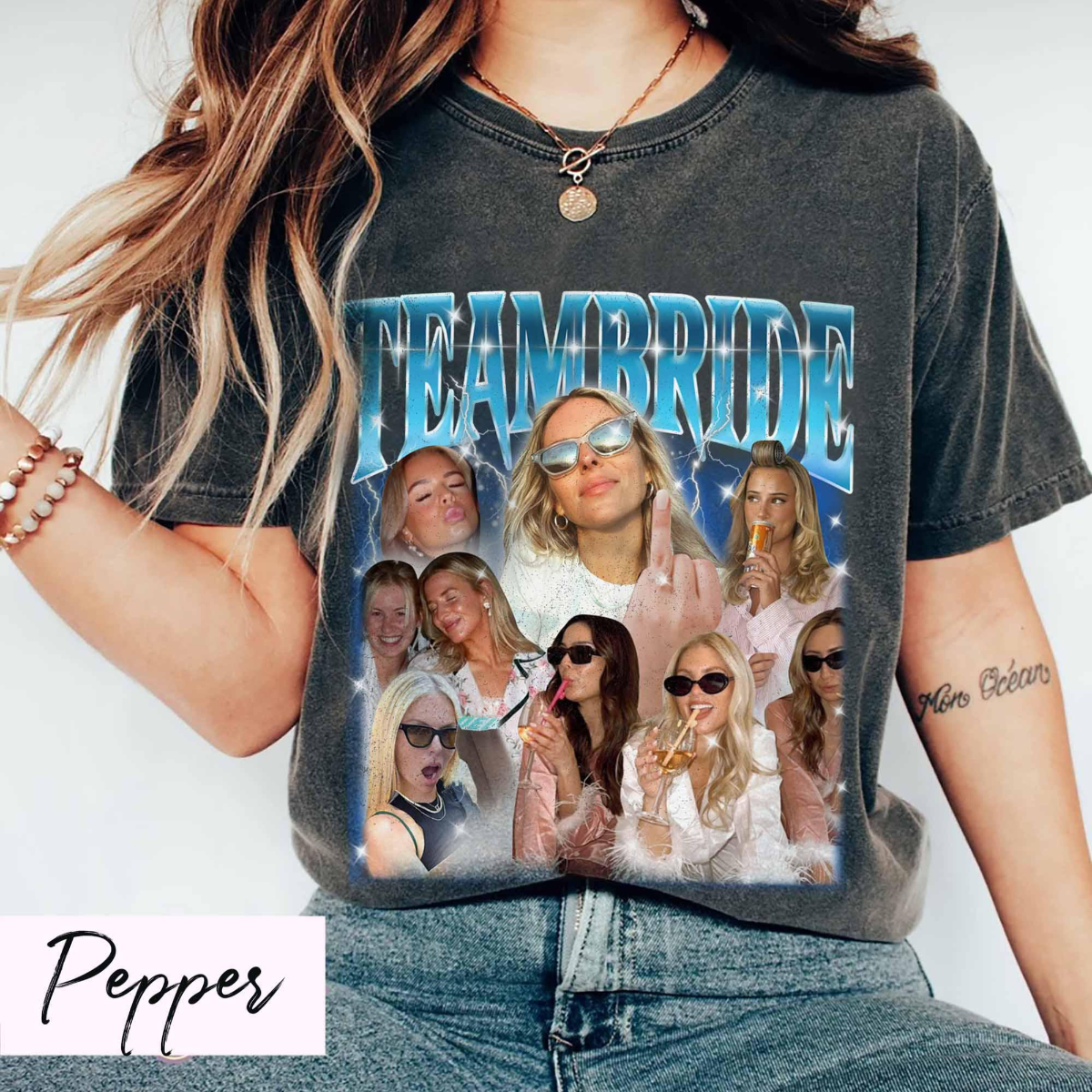Bootleg Bride Shirt, Team Bride Graphic Tee, Custom Photo Collage Bachelorette Party T-Shirt, Wedding Gift, Bridal Shower Outfit, Gift for Bride