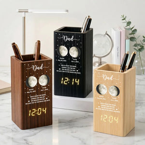 This Is What The Moon Looked Like - Personalized Pen Holder With Clock - Gift For Dad, Gift For Mom