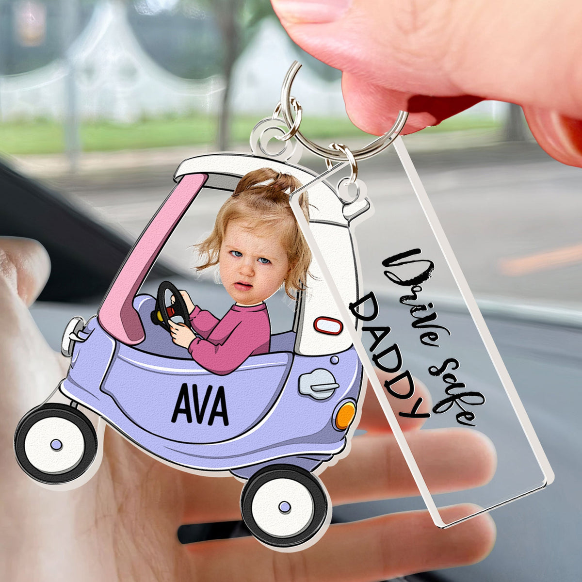 Drive Safe Daddy Custom Kid's Face - Personalized Acrylic Tag Keychain - Gift For Father, Grandfather, Father's Day, Birthday Gift