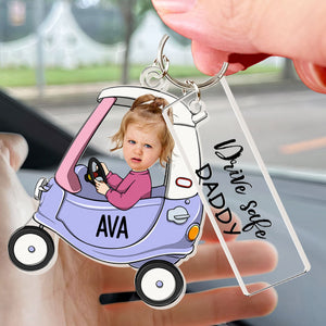 Drive Safe Daddy Custom Kid's Face - Personalized Acrylic Tag Keychain - Gift For Father, Grandfather, Father's Day, Birthday Gift