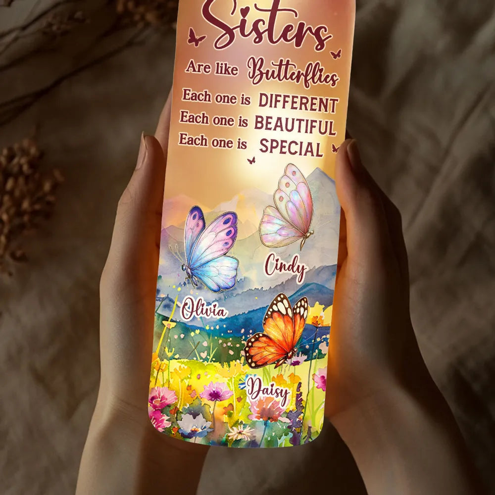 Sisters Are Like Butterflies - Personalized Bottle Lamp - Christmas, Birthday Gift For Sisters, Besties