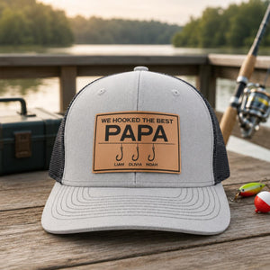 Custom We Hooked The Best Papa Hat, Fathers Day Gift For Fishing Grandpa, Custom Names Hat, Fishing Gift For Him, Funny Gift For Fishing Dad